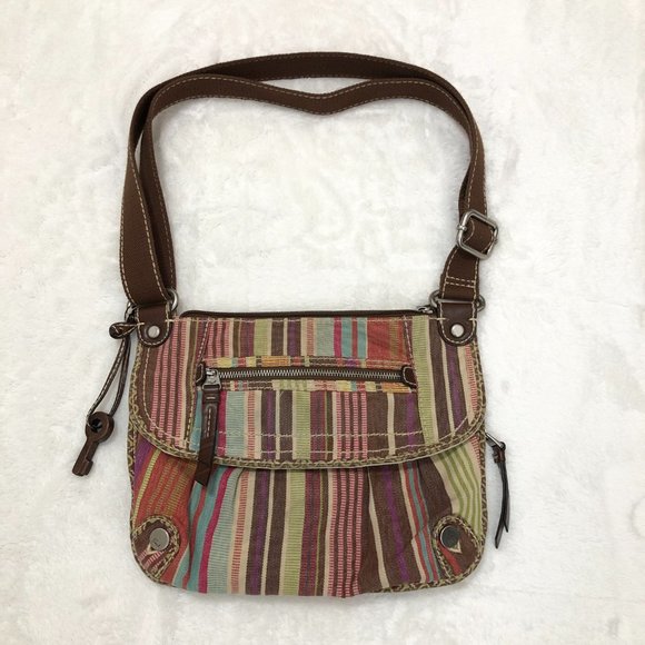 Fossil Multicolor Canvas Purse Handbag Boho Striped Shoulder CrossBody Bag - Picture 3 of 10
